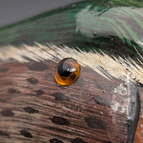 British vintage twisted black shaft walking stick with painted duckhead handle, 94cm